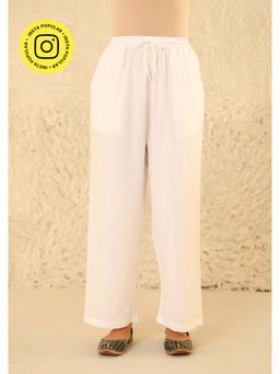 House of Chikankari - White Cotton Women's Solid Straight Pant