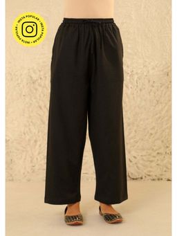 House of Chikankari - Black Cotton Women's Solid Straight Pant