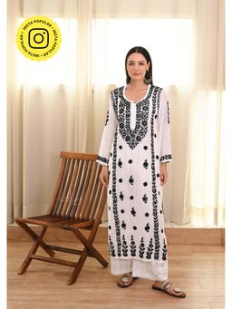 House of Chikankari - Chikankari Muslin Straight Kurta -White
