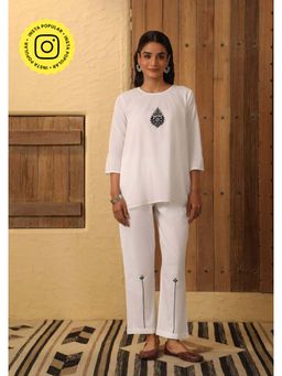 House of Chikankari - Cotton Chikankari Womens Co-Ord - White (Set of 2)