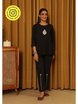 House of Chikankari - Cotton Chikankari Womens Co-Ord - Black (Set of 2)