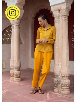 House of Chikankari - Glazed Cotton Hand Block Yellow Co-Ord (Set of 2)