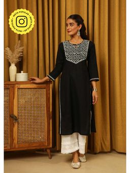 House of Chikankari - Cotton Chikankari Womens Long Kurta - Black