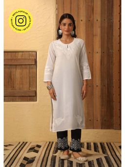 House of Chikankari - Cotton Chikankari Womens Long Kurta - White