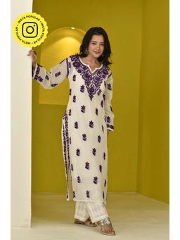 House of Chikankari - Chikankari Kota Straight Kurta with Inner (Set of 2)