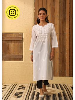 House of Chikankari - Cotton Chikankari Womens Long Kurta - White