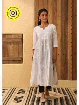 House of Chikankari - Cotton Chikankari Womens Long Kurta - White