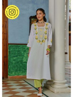House of Chikankari - Cotton Chikankari Womens Long Kurta - White