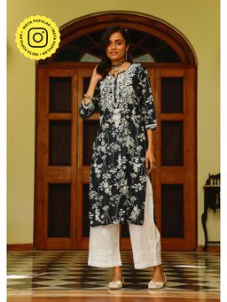 House of Chikankari - Zainab Mulmul Straight Kurta -Black