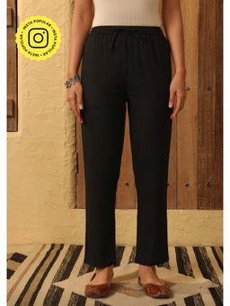 House of Chikankari - Black Rayon Solid Women's Pant