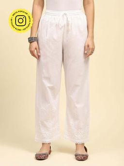 House of Chikankari - White Cotton Chikankari Solid Women's Pant
