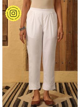 House of Chikankari - White Cotton Loom Pintex Solid Women's Pant
