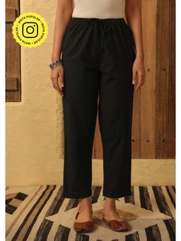 House of Chikankari - Black Cotton Loom Solid Women's Pant