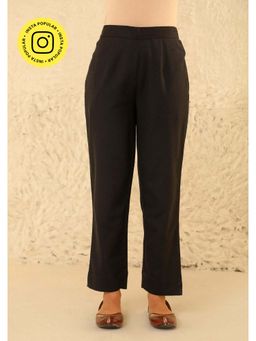House of Chikankari - Black Cotton Loom Women's Solid Pant