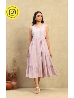 House of Chikankari - Lavender Cotton Gauze Chikankari Women Long Dress