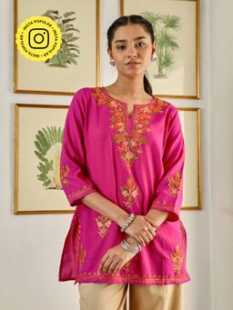 House of Chikankari - Womens Embroidered Cotton Tunic Pink