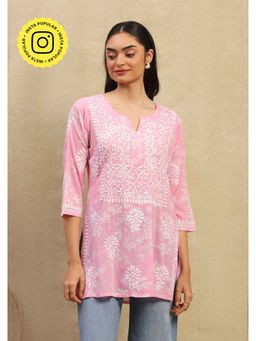 House of Chikankari - Cotton Chikankari Printed Women's Kurti Pink