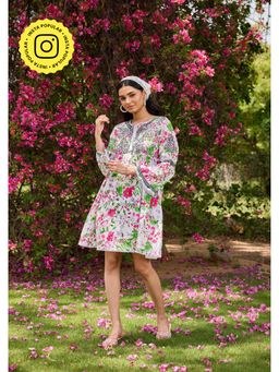 House of Chikankari - Mulmul Chikankari Printed Women's Short Dress