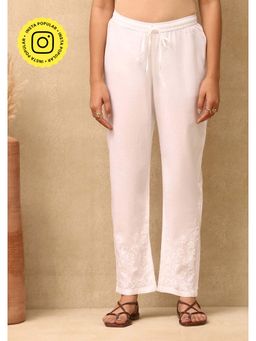 House of Chikankari - Cotton Cambric Chikankari Womens Pant - Off White