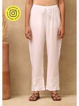 House of Chikankari - Cotton Cambric Chikankari Womens Pant - Off White