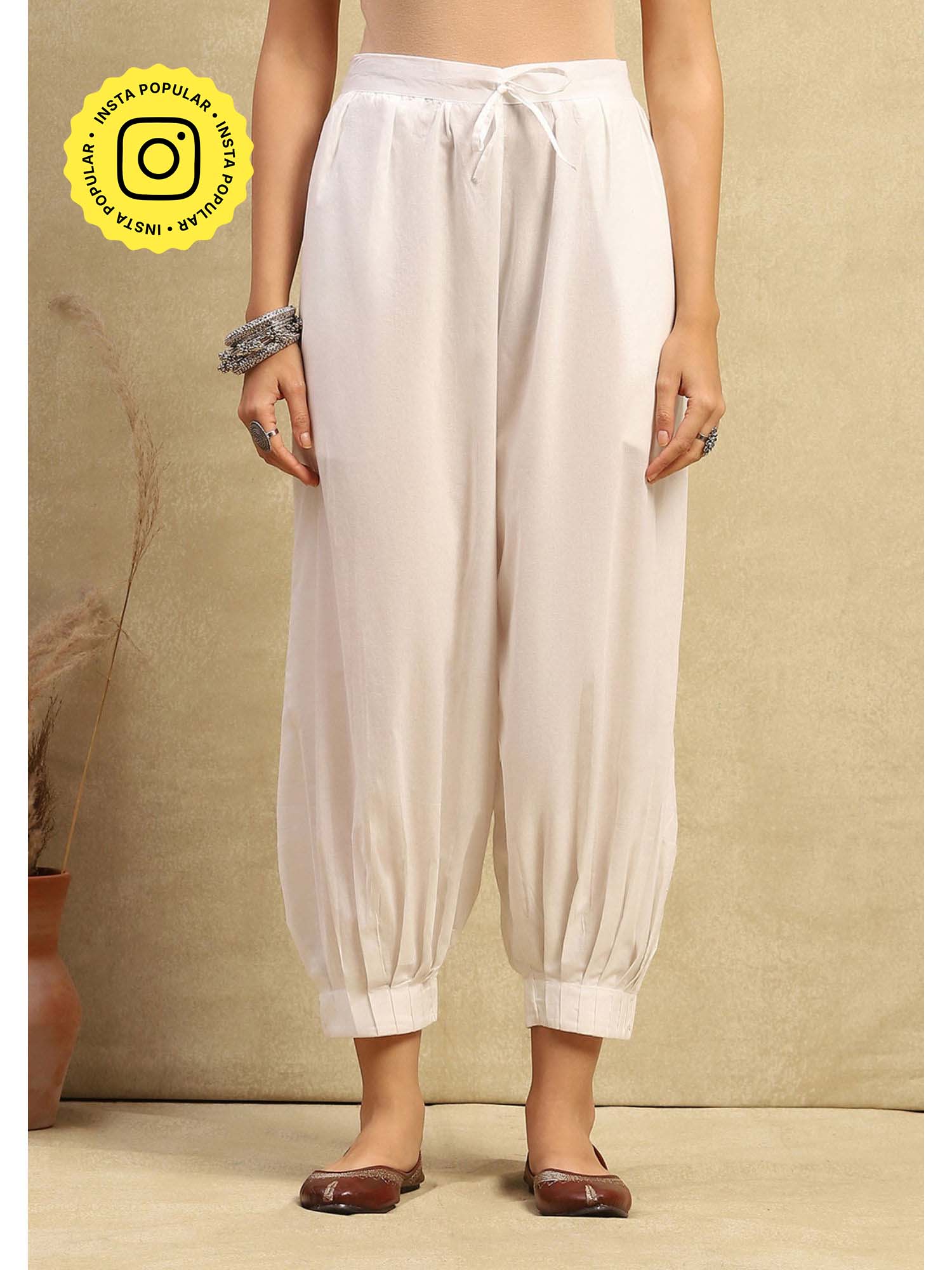 Cotton Cambric Womens Afghani Salwar Pant-White-picture-26