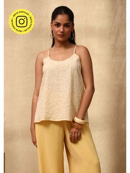 House of Chikankari - Cotton Cambric Chikankari Womens Top - Beige