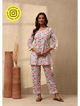 House of Chikankari - Women's Cotton Chikankari Printed Co-Ord (Set of 2)