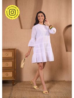 House of Chikankari - Cotton Chikankari Womens Short Dress-White