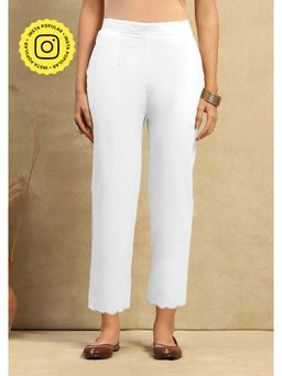 House of Chikankari - Cotton Womens Scalloped Pant- White