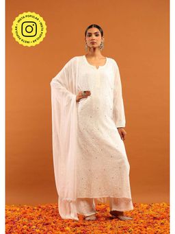 House of Chikankari - White Chikankari Women's Kurta with Inner, Palazzo and Dupatta