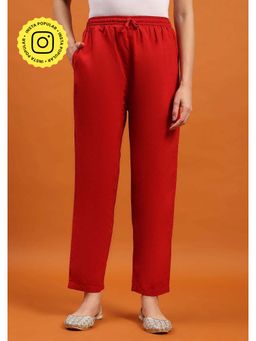 House of Chikankari - Cotton Solid Womens Pant - Red