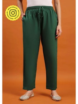 House of Chikankari - Cotton Solid Womens Pant - Dark Green