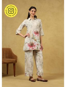House of Chikankari - Hoc White Floral Linen Kurta and Pant