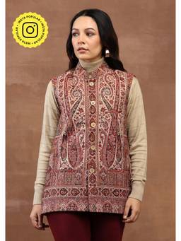House of Chikankari - Kani Weave Women's Jacket-Red