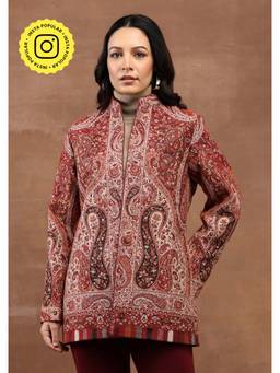 House of Chikankari - Kani Weave Women's Jacket-Maroon