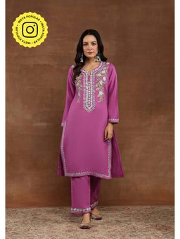 House of Chikankari - Lavender Aari Embroidered Women's Kurta With Pant
