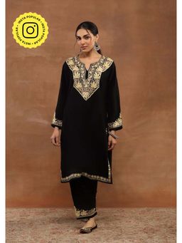 House of Chikankari - Black Aari Embroidered Women's Kurta With Pant