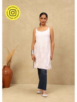 House of Chikankari - Rayon Chikankari Solid Women's Short Kurta - White