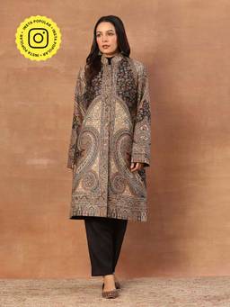 House of Chikankari - Kashmiri Wool Kani Embroidered Women's Long Jacket Multi-Color