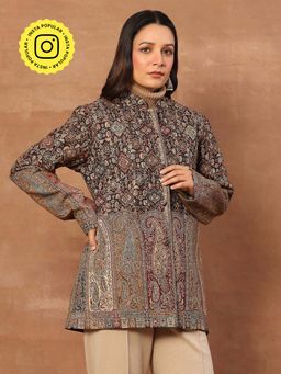 House of Chikankari - Kashmiri Wool Kani Embroidered Women's Short Jacket Black
