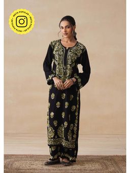 House of Chikankari - Women Rayon Full Sleeves Black Chikankari Kurta with Palazoo