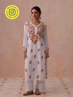 House of Chikankari - White Rayon Embroidered Kurta