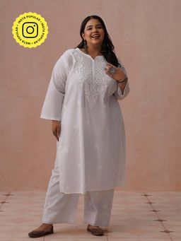 House of Chikankari - White Pure Cotton Embroidered Kurta