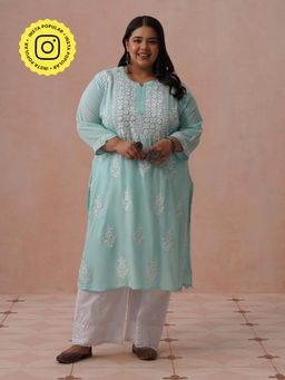 House of Chikankari - Green Modal Embroidered Kurta