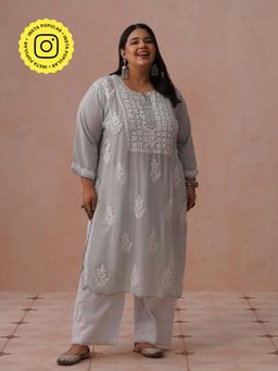 House of Chikankari - Grey Modal Embroidered Kurta