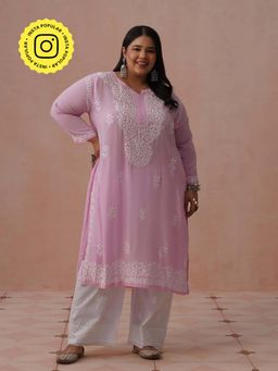 House of Chikankari - Pink Modal Embroidered Kurta