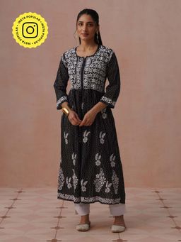 House of Chikankari - Black Mulmul Embroidered Kurta