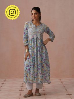 House of Chikankari - Blue Mulmul Embroidered Kurta
