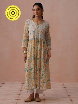 House of Chikankari - Peach Mulmul Embroidered Kurta