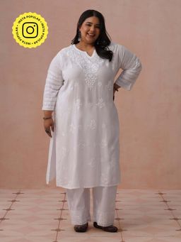 House of Chikankari - White Rayon Embroidered Kurta